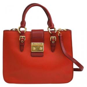 Miu Miu Bicolor Leather Madras Tote