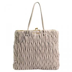 Miu Miu Beige Leather Matelasse Tote Bag