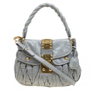 Miu Miu Light Green Matelasse Lux Leather Small Coffer Hobo