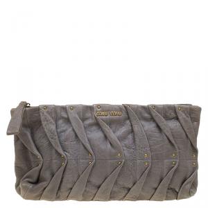 Miu Miu Grey Matelasse Nappa Leather Clutch