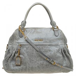 Miu Miu Light Green Leather Lily Distressed Satchel