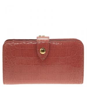 Miu Miu Coral Pink Croc Embossed Leather Long Wallet