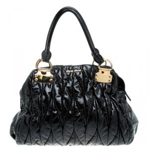 Miu Miu Black Matelasse Patent Leather Satchel