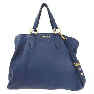 Miu Miu Blue Pebbled Leather Convertible Tote