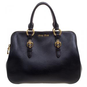 Miu Miu Black Leather Madras Bowling Bag