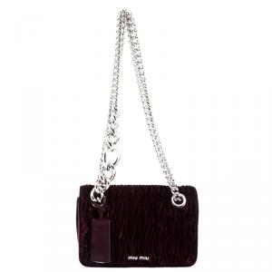 Miu Miu Burgundy Matelassé Velvet Small Club Shoulder Bag