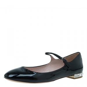 Miu Miu Black Patent Jeweled Mary Jane Ballet Flats Size 39.5