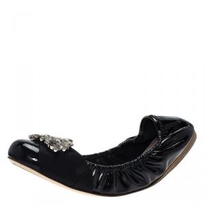  Miu Miu Black Patent Jeweled Ballet Flats Size 38.5