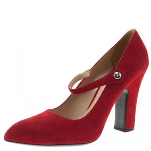 Miu Miu Red Suede Mary Jane Pumps Size 38.5