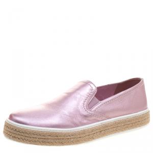 Miu Miu Pink Metallic Leather Espadrille Slip On Sneakers Size 38.5