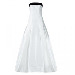 ML Monique Lhuillier White Contrast Trim Detail Strapless Gown S