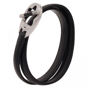 Montblanc Hold Me Tight Black Leather Silver Bracelet