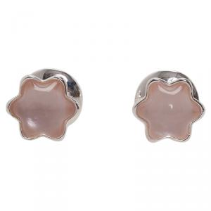 Montblanc Star Rose Quartz Cabouchon Silver Stud Earrings