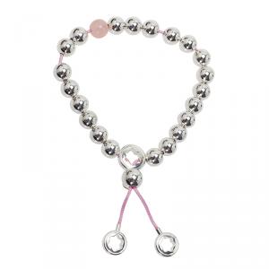 Pre Owned Montblanc Star Beads Pink Cord Silver Bracelet