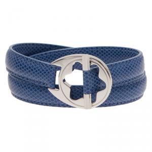 Pre Owned Montblanc Hold Me Tight Blue Leather Silver Bracelet