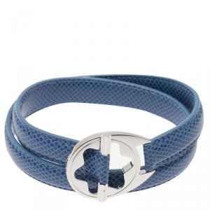 Pre Owned Montblanc Hold Me Tight Blue Leather Silver Bracelet
