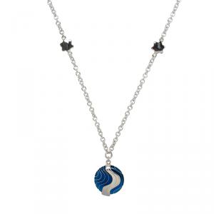 مملوكة مسبقًا Montblanc Blue Resin Engraved Pendant & Star Motif Silver Chain Necklace