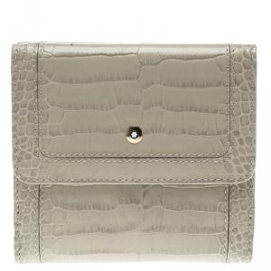 Montblanc Beige Croc Embossed Leather 6CC Flap Wallet