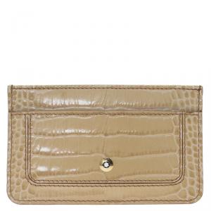 Montblanc Beige Croc Embossed Leather Card Holder