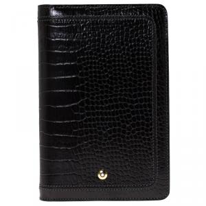 Pre Owned Montblanc Black Sand Lizard Embossed Leather Small Agenda