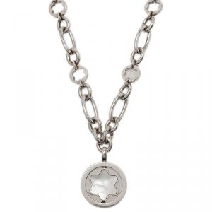 Pre Owned Montblanc Star Signet Mother Of Pearl Silver Pendant Necklace