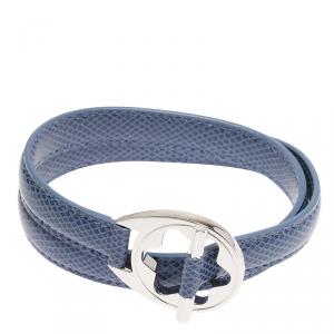 Montblanc Star Collection Hold Me Tight Arctic Blue Leather Silver Bracelet Size 18cm