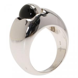 Montblanc Rotating Sphere in Onyx and Pearl Cabochon Silver Ring Size 56