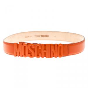 Moschino Orange Leather Logo Belt 105 CM