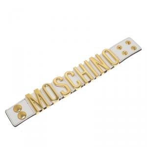 Moschino Logo White Leather Bracelet