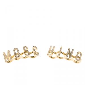 Moschino Logo Crystal Gold Tone Knuckle Rings