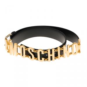 Moschino Black Leather Logo Chain Belt 105 CM