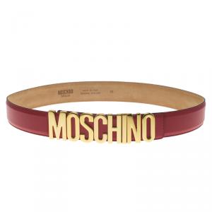 Moschino Red Leather Logo Belt 100 CM