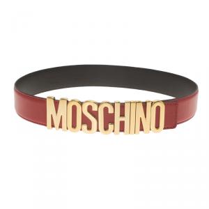 Pre Owned Moschino Red Leather Logo Belt 95 CM