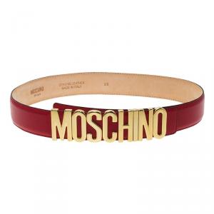 Pre Owned Moschino Red Leather Logo Belt 95 CM