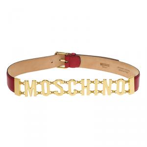 Moschino Red Leather Logo Chain Belt 100 CM