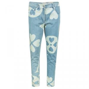 Moschino Couture SS 2015 Blue Symbols Print Light Wash Denim Jeans M
