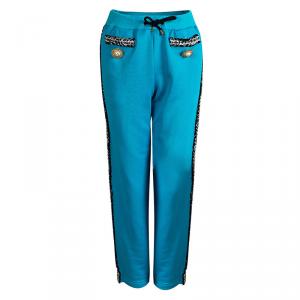 Moschino Blue Bouclé Trim Button Detail Trackpants S
