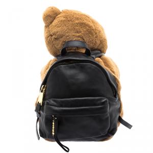 Moschino Black Leather Plush Teddy Bear Backpack
