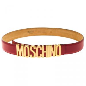 Moschino Red Leather Logo Belt 110 CM
