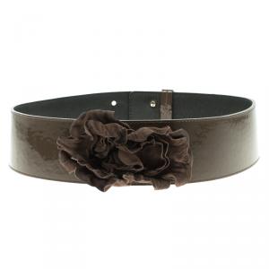Pre Owned Moschino Olive Green Patent Leather Flower Waist Belt 105 CM