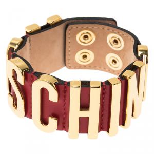 Moschino Logo Red Leather Bracelet