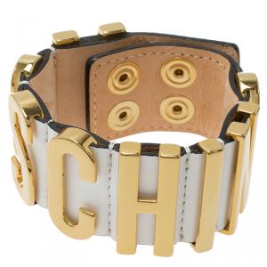 Moschino Logo White Leather Bracelet