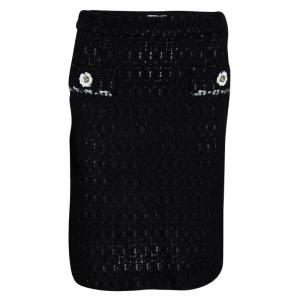 Moschino Black Textured Embellished Pocket Detail Boucle Skirt S