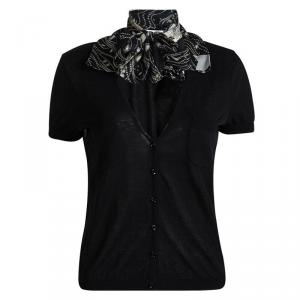 Moschino Black Tie Collar Detail Short Sleeve Cropped Cardigan L