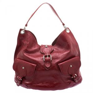 Moschino Red Patent Leather Double Pocket Hobo