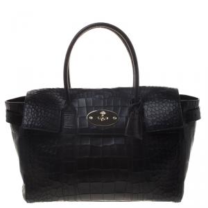 Mulberry Black Croc Embossed Leather Bayswater Satchel