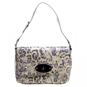 Mulberry Grey/Cream Leopard Print Patent Leather Bayswater Shoulder Bag