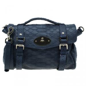 Pre Owned Mulberry Blue Pebbled Snake Print Alexa Shoulder Bag