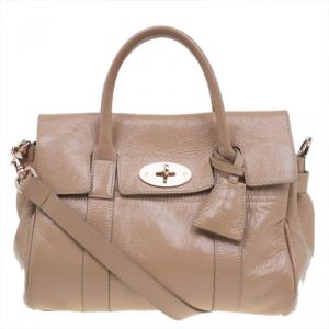 Pre Owned Mulberry Blush Pink Wrinkled Patent Leather Small Bayswater Satchel