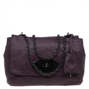 Pre Owned Mulberry Plum Snake Embossed Leather Small Lily Shoulder Bag